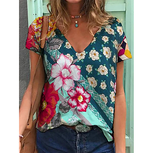 Women's T shirt Floral Graphic Print V Neck Tops Basic Beach Basic Top Fuchsia Green Royal Blue
Women's T shirt Floral Graphic Print V Neck Tops Basic Beach Basic Top Fuchsia Green Royal Blue