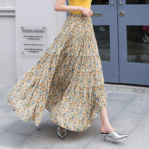 Women's Vacation Beach Elegant Streetwear Chiffon Swing Skirts Floral / Botanical Layered Ruffle Mesh Purple Yellow Fuchsia / Maxi / Loose / Print
Women's Vacation Beach Elegant Streetwear Chiffon Swing Skirts Floral / Botanical Layered Ruffle Mesh Purple Yellow Fuchsia / Maxi / Loose / Print