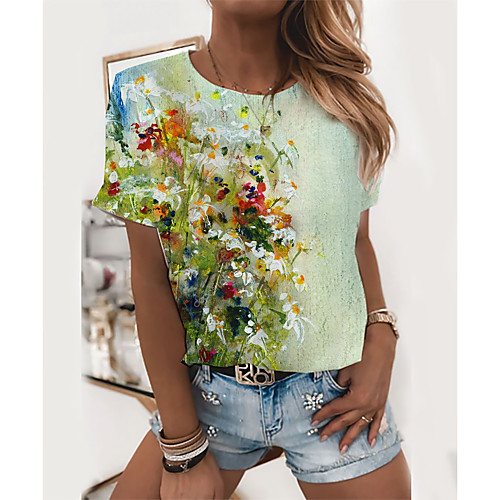 Women's Floral Theme T shirt Floral Graphic Print Round Neck Tops Basic Basic Top White Blue Red
Women's Floral Theme T shirt Floral Graphic Print Round Neck Tops Basic Basic Top White Blue Red
