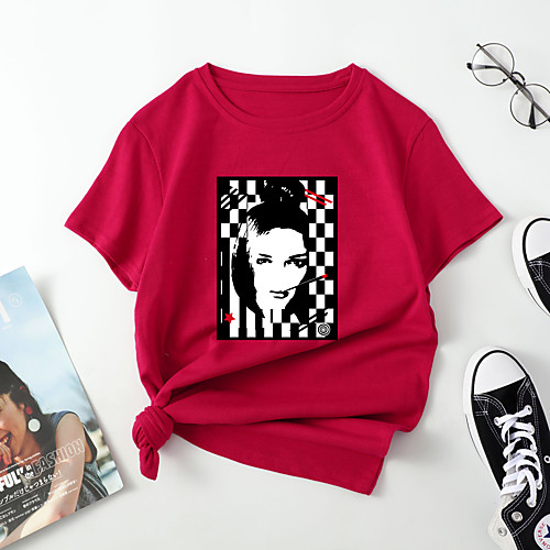 Women's T shirt Portrait Print Round Neck Tops Cotton Basic Basic Top White Blue Red
Women's T shirt Portrait Print Round Neck Tops Cotton Basic Basic Top White Blue Red