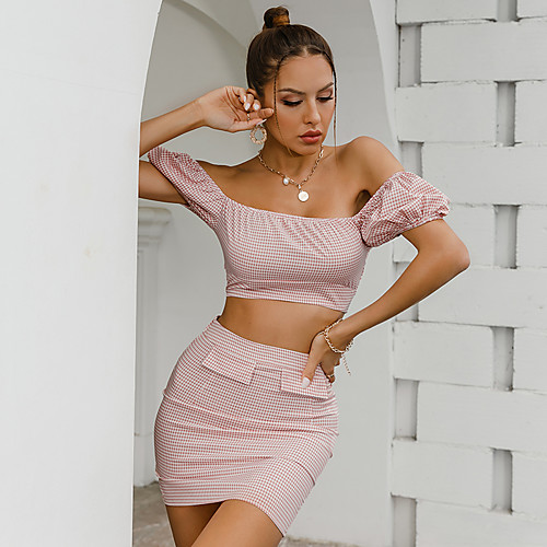 Women's Basic Streetwear Plaid Vacation Casual / Daily Two Piece Set Crop Top Shirred Cami Top Skirt Print Tops
Women's Basic Streetwear Plaid Vacation Casual / Daily Two Piece Set Crop Top Shirred Cami Top Skirt Print Tops