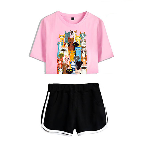 Women's Basic Streetwear Cat Vacation Casual / Daily Two Piece Set Crop Top Tracksuit T shirt Loungewear Shorts Print Tops
Women's Basic Streetwear Cat Vacation Casual / Daily Two Piece Set Crop Top Tracksuit T shirt Loungewear Shorts Print Tops