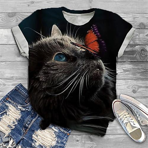 Women's Plus Size Tops T shirt Cat Graphic Butterfly Print Short Sleeve Crewneck Basic Black Big Size XL XXL 3XL 4XL 5XL / Holiday
Women's Plus Size Tops T shirt Cat Graphic Butterfly Print Short Sleeve Crewneck Basic Black Big Size XL XXL 3XL 4XL 5XL / Holiday