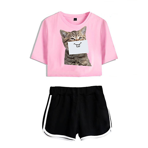 Women's Basic Streetwear Cat Vacation Casual / Daily Two Piece Set Crop Top Tracksuit T shirt Loungewear Shorts Print Tops
Women's Basic Streetwear Cat Vacation Casual / Daily Two Piece Set Crop Top Tracksuit T shirt Loungewear Shorts Print Tops