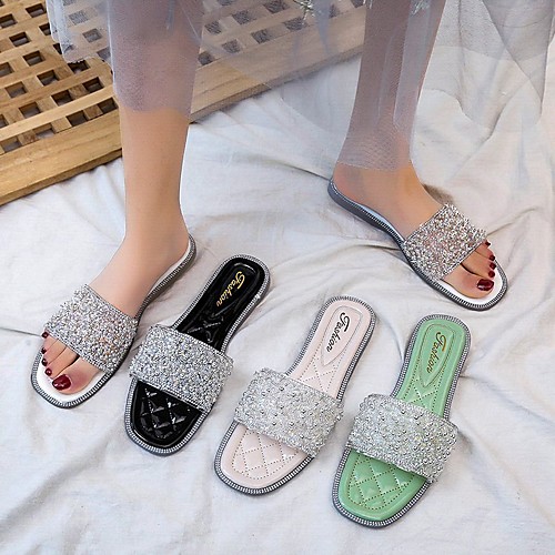 Women's Sandals Flat Heel Round Toe PU Rhinestone Imitation Pearl Sparkling Glitter Polka Dot Damask White Black Green
Women's Sandals Flat Heel Round Toe PU Rhinestone Imitation Pearl Sparkling Glitter Polka Dot Damask White Black Green