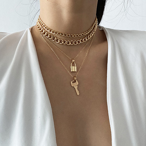 retro necklace creative lock-shaped necklace key combination thick chain elements,
retro necklace creative lock-shaped necklace key combination thick chain elements,