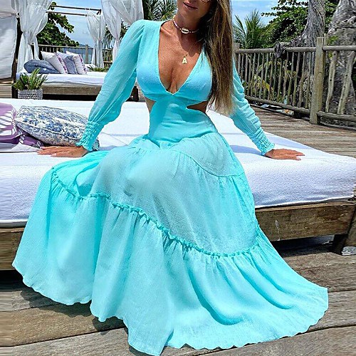 Women's Sheath Dress Maxi long Dress Blue Long Sleeve Solid Color Color Block Summer V Neck Elegant Loose 2021 S M L XL / Chiffon
Women's Sheath Dress Maxi long Dress Blue Long Sleeve Solid Color Color Block Summer V Neck Elegant Loose 2021 S M L XL / Chiffon
