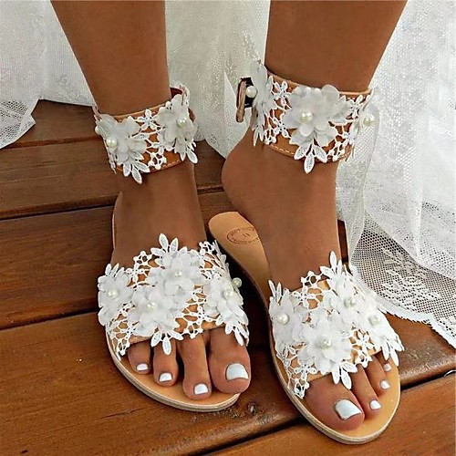 Women's Sandals Boho Bohemia Beach Flat Heel Round Toe Rubber Lace Flower Solid Colored White
Women's Sandals Boho Bohemia Beach Flat Heel Round Toe Rubber Lace Flower Solid Colored White
