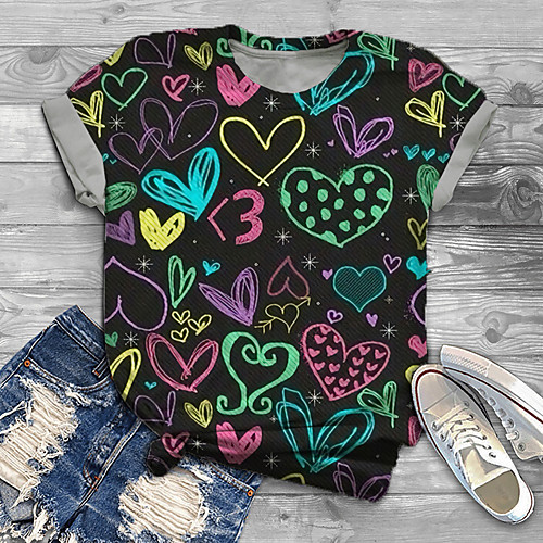 Women's Plus Size Tops T shirt Graphic Heart Print Short Sleeve Crewneck Basic Black Big Size XL XXL 3XL 4XL 5XL / Holiday
Women's Plus Size Tops T shirt Graphic Heart Print Short Sleeve Crewneck Basic Black Big Size XL XXL 3XL 4XL 5XL / Holiday