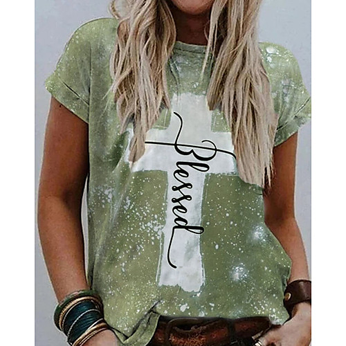 Women's T shirt Color Block Letter Print Round Neck Tops Basic Basic Top Green Gray
Women's T shirt Color Block Letter Print Round Neck Tops Basic Basic Top Green Gray