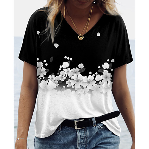 Women's Floral Theme Painting T shirt Floral Color Block Print V Neck Basic Tops Black
Women's Floral Theme Painting T shirt Floral Color Block Print V Neck Basic Tops Black