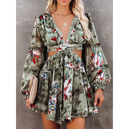 Women's A Line Dress Short Mini Dress Green White Long Sleeve Floral Backless Ruched Patchwork Fall Summer V Neck Elegant Casual 2021 XS S M L XL XXL / Print
Women's A Line Dress Short Mini Dress Green White Long Sleeve Floral Backless Ruched Patchwork Fall Summer V Neck Elegant Casual 2021 XS S M L XL XXL / Print