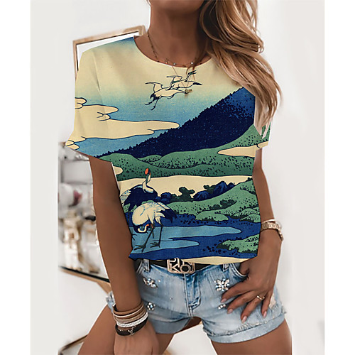 Women's T shirt Graphic Scenery Ukiyoe Print Round Neck Tops Basic Basic Top White Blue Green
Women's T shirt Graphic Scenery Ukiyoe Print Round Neck Tops Basic Basic Top White Blue Green