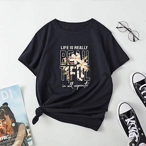 Women's T shirt Floral Letter Long Sleeve Print Round Neck Tops Cotton Basic Basic Top Black Blue Red
Women's T shirt Floral Letter Long Sleeve Print Round Neck Tops Cotton Basic Basic Top Black Blue Red