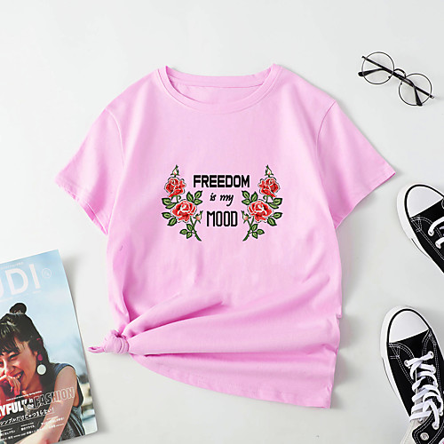 Women's T shirt Graphic Letter Print Round Neck Tops Cotton Basic Basic Top White Blue Red
Women's T shirt Graphic Letter Print Round Neck Tops Cotton Basic Basic Top White Blue Red