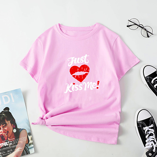 Women's T shirt Lips Letter Print Round Neck Tops Cotton Basic Basic Top Black Blue Blushing Pink
Women's T shirt Lips Letter Print Round Neck Tops Cotton Basic Basic Top Black Blue Blushing Pink
