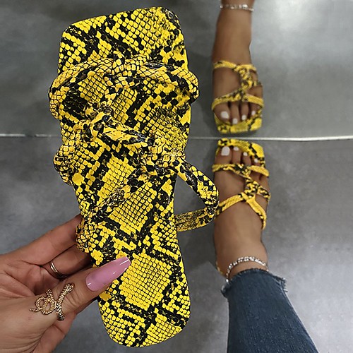 Women's Sandals Outdoor Slippers Flat Heel Square Toe PU Snake Yellow Red Black
Women's Sandals Outdoor Slippers Flat Heel Square Toe PU Snake Yellow Red Black