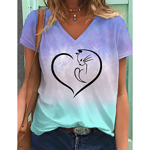Women's T shirt Color Gradient Graphic Heart Print V Neck Tops Basic Basic Top Blue Purple Green
Women's T shirt Color Gradient Graphic Heart Print V Neck Tops Basic Basic Top Blue Purple Green
