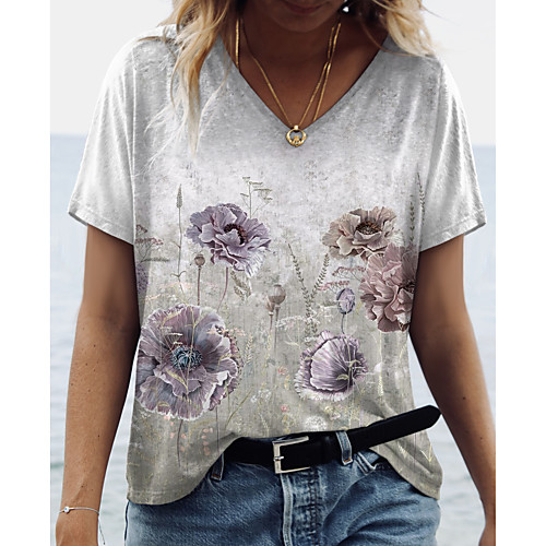 Women's Floral Theme Painting T shirt Floral Graphic Print V Neck Basic Tops White
Women's Floral Theme Painting T shirt Floral Graphic Print V Neck Basic Tops White