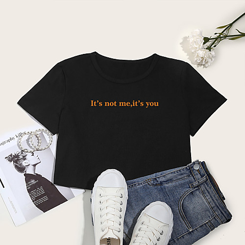 Women's Crop Tshirt Letter Print Round Neck Tops Cotton Basic Basic Top White Black
Women's Crop Tshirt Letter Print Round Neck Tops Cotton Basic Basic Top White Black
