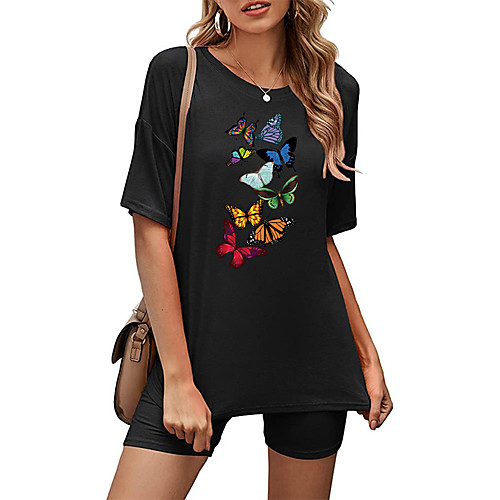 Women's Basic Streetwear Butterfly Vacation Casual / Daily Two Piece Set Crew Neck Tracksuit T shirt Loungewear Biker Shorts Print Tops
Women's Basic Streetwear Butterfly Vacation Casual / Daily Two Piece Set Crew Neck Tracksuit T shirt Loungewear Biker Shorts Print Tops