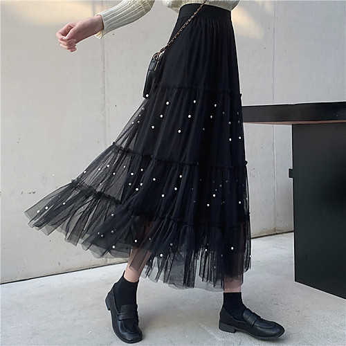Women's Vacation Birthday Party Streetwear Sophisticated Satin Swing Skirts Solid Colored Beaded Ruffle Mesh Black Beige / Maxi / Loose
Women's Vacation Birthday Party Streetwear Sophisticated Satin Swing Skirts Solid Colored Beaded Ruffle Mesh Black Beige / Maxi / Loose