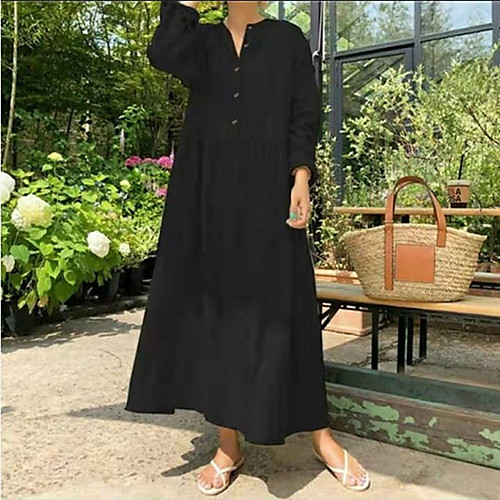 Women's A Line Dress Midi Dress Wine Black Beige Long Sleeve Solid Color Patchwork Fall Spring Shirt Collar Casual Loose 2021 S M L XL XXL 3XL 4XL 5XL / Cotton / Cotton
Women's A Line Dress Midi Dress Wine Black Beige Long Sleeve Solid Color Patchwork Fall Spring Shirt Collar Casual Loose 2021 S M L XL XXL 3XL 4XL 5XL / Cotton / Cotton
