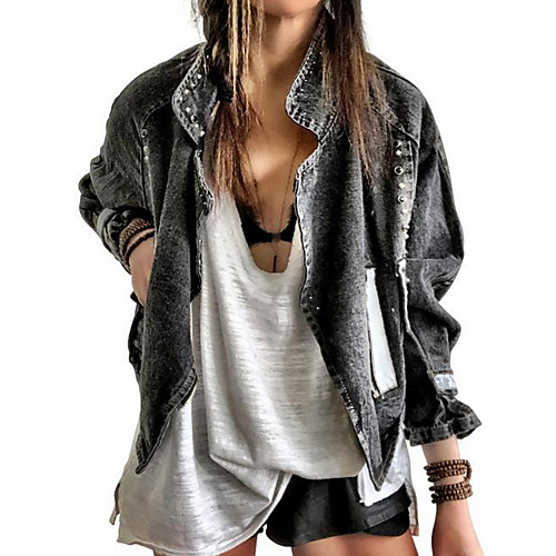 Women's Jacket Daily Fall Spring Regular Coat Regular Fit Casual Jacket Long Sleeve Letter Beaded Black / Denim
Women's Jacket Daily Fall Spring Regular Coat Regular Fit Casual Jacket Long Sleeve Letter Beaded Black / Denim