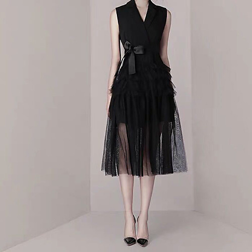 A-Line Little Black Dress Vintage Party Wear Cocktail Party Dress V Neck Sleeveless Tea Length Spandex Tulle with Bow(s) 2021
A-Line Little Black Dress Vintage Party Wear Cocktail Party Dress V Neck Sleeveless Tea Length Spandex Tulle with Bow(s) 2021