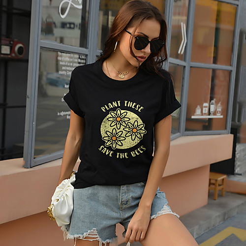 Women's T shirt Graphic Text Print Round Neck Tops Cotton Basic Basic Top Black Blue Red 
Women's T shirt Graphic Text Print Round Neck Tops Cotton Basic Basic Top Black Blue Red