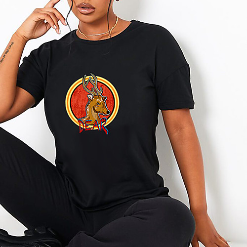 Women's T shirt Graphic Reindeer Animal Print Round Neck Tops 100% Cotton Basic Basic Top Black
Women's T shirt Graphic Reindeer Animal Print Round Neck Tops 100% Cotton Basic Basic Top Black