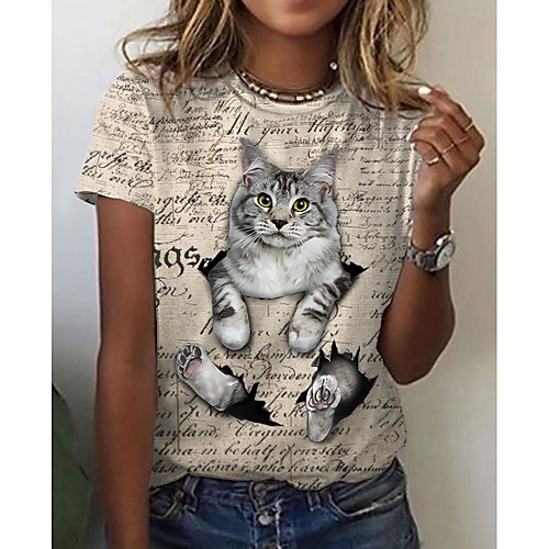 Women's 3D Cat T shirt Cat Graphic 3D Print Round Neck Basic Tops White Beige
Women's 3D Cat T shirt Cat Graphic 3D Print Round Neck Basic Tops White Beige