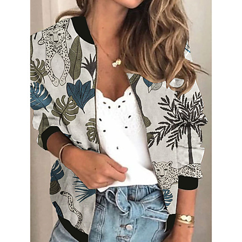 Women's Jacket Daily Spring Summer Regular Coat V Neck Regular Fit Sporty Casual Jacket Long Sleeve Plants Print White / Holiday
Women's Jacket Daily Spring Summer Regular Coat V Neck Regular Fit Sporty Casual Jacket Long Sleeve Plants Print White / Holiday
