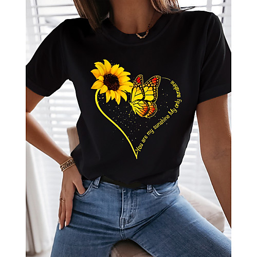 Women's Going out Butterfly Sunflower T shirt Floral Butterfly Heart Print Round Neck Basic Tops White Black
Women's Going out Butterfly Sunflower T shirt Floral Butterfly Heart Print Round Neck Basic Tops White Black