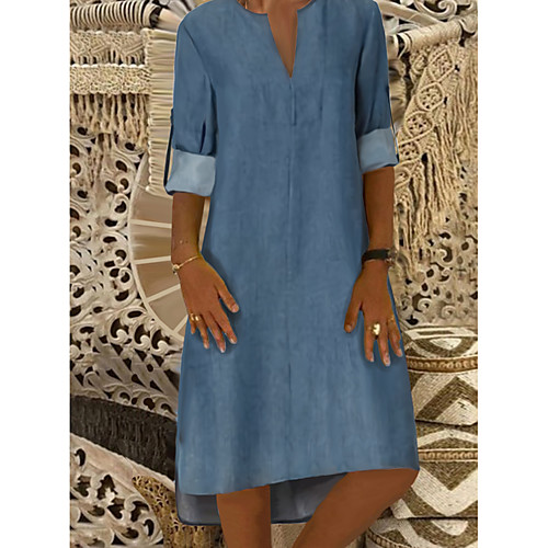 Women's Denim Dress Knee Length Dress Light Blue 3/4 Length Sleeve Solid Color Denim Spring Summer V Neck Denim Loose 2021 S M L XL XXL 3XL
Women's Denim Dress Knee Length Dress Light Blue 3/4 Length Sleeve Solid Color Denim Spring Summer V Neck Denim Loose 2021 S M L XL XXL 3XL