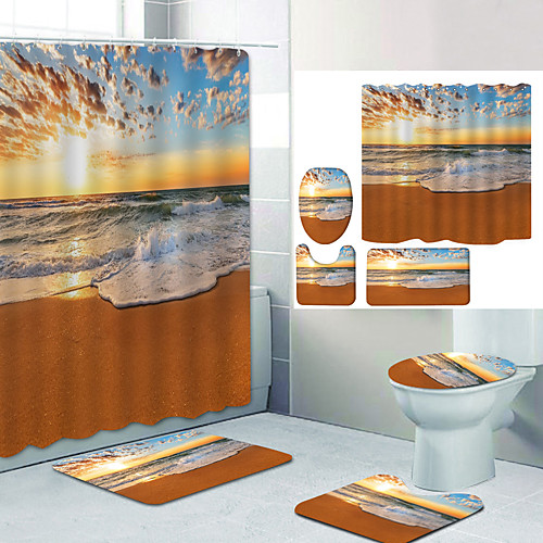 Beach Sunset Digital Printing Four-piece Set Shower Curtains and Hooks Modern Polyester Machine Made Waterproof Bathroom
Beach Sunset Digital Printing Four-piece Set Shower Curtains and Hooks Modern Polyester Machine Made Waterproof Bathroom