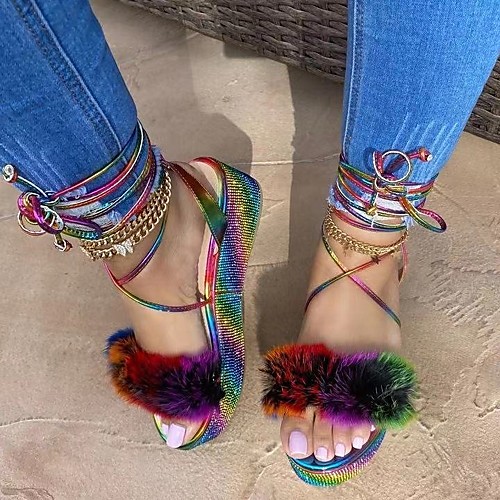 Women's Sandals Lace up Platform Sandals Platform Round Toe PU Lace-up Color Block Black Pink Rainbow
Women's Sandals Lace up Platform Sandals Platform Round Toe PU Lace-up Color Block Black Pink Rainbow