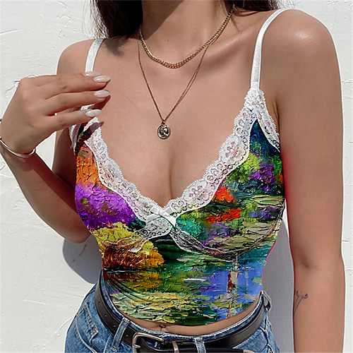 Women's Camisole Crop Top Tank Top Graphic Scenery Lace Trims V Neck Basic Streetwear Tops Blue Yellow Green
Women's Camisole Crop Top Tank Top Graphic Scenery Lace Trims V Neck Basic Streetwear Tops Blue Yellow Green
