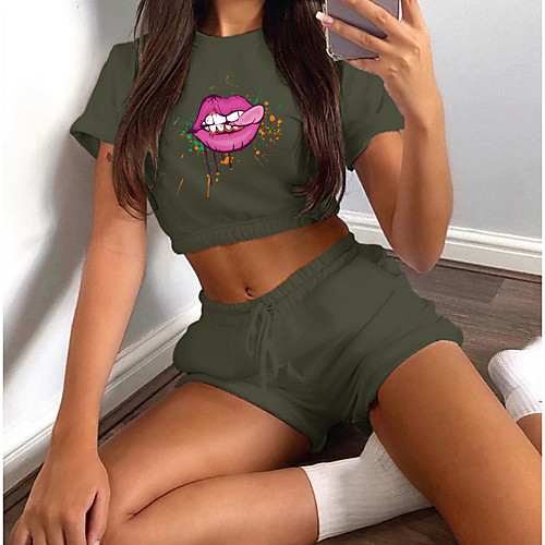 Women's Basic Streetwear Print Vacation Casual / Daily Two Piece Set Crop Top Tracksuit T shirt Loungewear Shorts Drawstring Print Tops
Women's Basic Streetwear Print Vacation Casual / Daily Two Piece Set Crop Top Tracksuit T shirt Loungewear Shorts Drawstring Print Tops