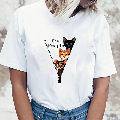 Women's T shirt Cat Animal Print Round Neck Tops 100% Cotton Basic Basic Top White Black Khaki
Women's T shirt Cat Animal Print Round Neck Tops 100% Cotton Basic Basic Top White Black Khaki