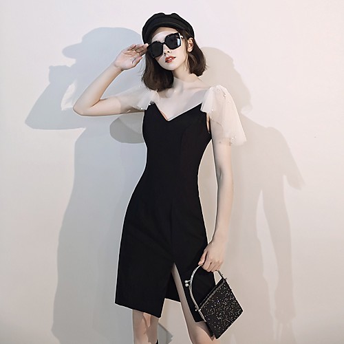 A-Line Little Black Dress Elegant Homecoming Cocktail Party Dress V Neck Short Sleeve Short / Mini Stretch Fabric with Split 2021
A-Line Little Black Dress Elegant Homecoming Cocktail Party Dress V Neck Short Sleeve Short / Mini Stretch Fabric with Split 2021