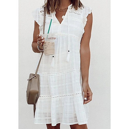 Women's A Line Dress Knee Length Dress White Sleeveless Solid Color Fall Summer V Neck Elegant Casual 2021 S M L XL XXL 3XL / Cotton / Cotton 
Women's A Line Dress Knee Length Dress White Sleeveless Solid Color Fall Summer V Neck Elegant Casual 2021 S M L XL XXL 3XL / Cotton / Cotton