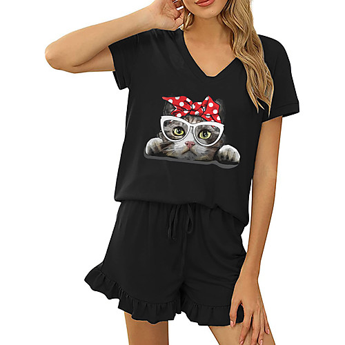 Women's Basic Streetwear Cat Vacation Casual / Daily Two Piece Set Tracksuit T shirt Loungewear Shorts Drawstring Ruffle Print Tops
Women's Basic Streetwear Cat Vacation Casual / Daily Two Piece Set Tracksuit T shirt Loungewear Shorts Drawstring Ruffle Print Tops