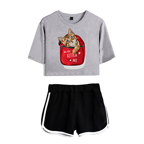 Women's Basic Streetwear Cat 3D Letter Vacation Casual / Daily Two Piece Set Crop Top Tracksuit T shirt Loungewear Shorts Print Tops
Women's Basic Streetwear Cat 3D Letter Vacation Casual / Daily Two Piece Set Crop Top Tracksuit T shirt Loungewear Shorts Print Tops