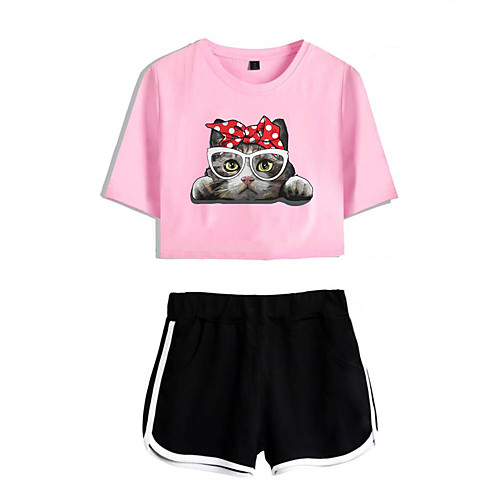 Women's Basic Streetwear Cat Vacation Casual / Daily Two Piece Set Crop Top Tracksuit T shirt Loungewear Shorts Print Tops
Women's Basic Streetwear Cat Vacation Casual / Daily Two Piece Set Crop Top Tracksuit T shirt Loungewear Shorts Print Tops
