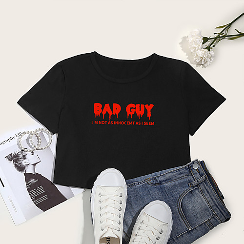 Women's Crop Tshirt Letter Print Round Neck Tops Cotton Basic Basic Top White Black
Women's Crop Tshirt Letter Print Round Neck Tops Cotton Basic Basic Top White Black