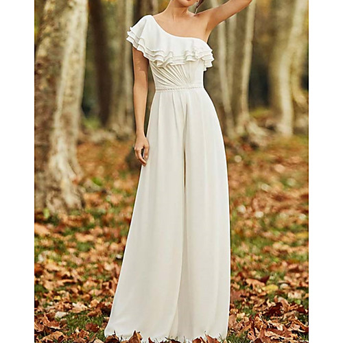Jumpsuits Wedding Dresses One Shoulder Floor Length Chiffon Sleeveless Simple Vintage with Pleats Ruffles 2021
Jumpsuits Wedding Dresses One Shoulder Floor Length Chiffon Sleeveless Simple Vintage with Pleats Ruffles 2021