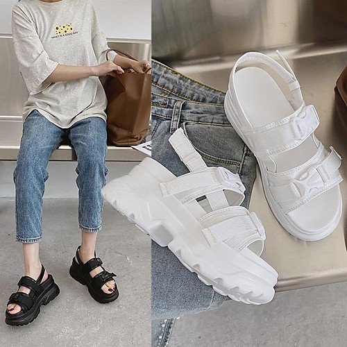Women's Sandals Sporty Sandals Platform Round Toe PU Solid Colored White Black
Women's Sandals Sporty Sandals Platform Round Toe PU Solid Colored White Black