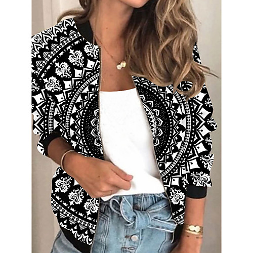 Women's Jacket Daily Fall Spring Regular Coat Regular Fit Casual Jacket Long Sleeve Geometric Print Black
Women's Jacket Daily Fall Spring Regular Coat Regular Fit Casual Jacket Long Sleeve Geometric Print Black