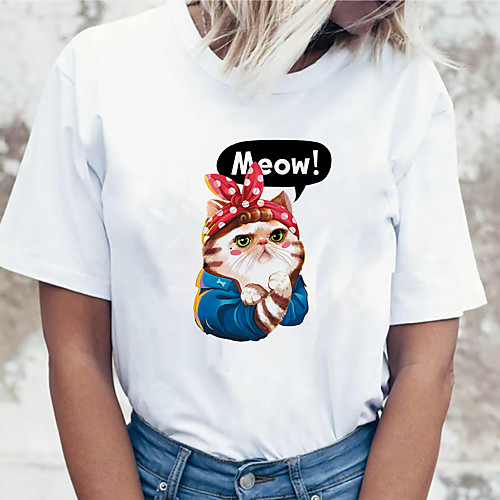 Women's T shirt Cat Animal Print Round Neck Tops 100% Cotton Basic Basic Top White Black Blue
Women's T shirt Cat Animal Print Round Neck Tops 100% Cotton Basic Basic Top White Black Blue